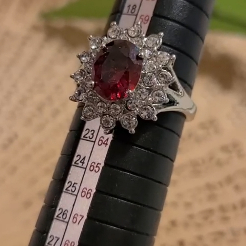 Elegant Silver and Red Gemstone Ring Size 10 - Picture 8 of 15